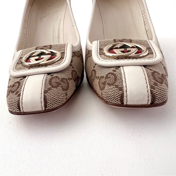 GUCCI || Vintage Supreme Monogram Canvas GG Interlocking Gold Logo Heel Pump 6 - Picture 5 of 16